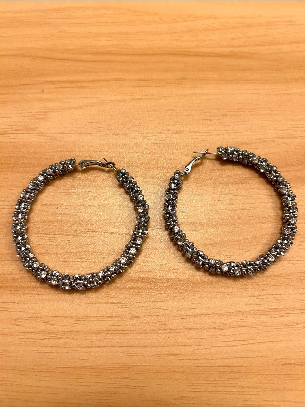 Bebe Rhinestone Cluster Hoop Earrings 2.5" - Silver Y2K Bling